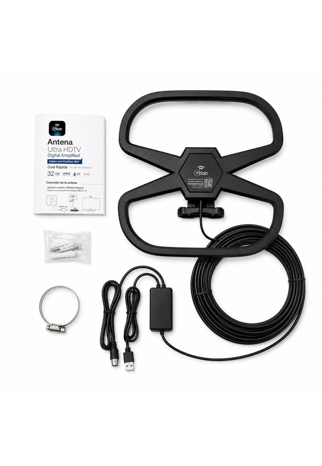 Antena de TV Digital HDTV Amplificada 32DBI / 10MT / Ext-Int-5