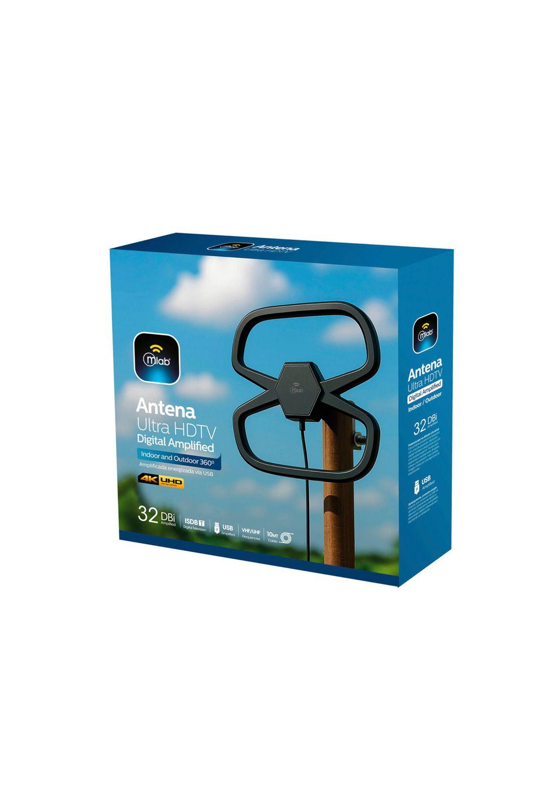 Antena de TV Digital HDTV Amplificada 32DBI / 10MT / Ext-Int-6