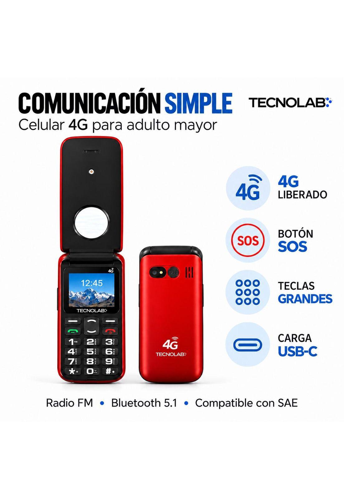 Celular Senior Para Adulto Mayor S.O.S Tecnolab 3G Tl038 Rojo-9