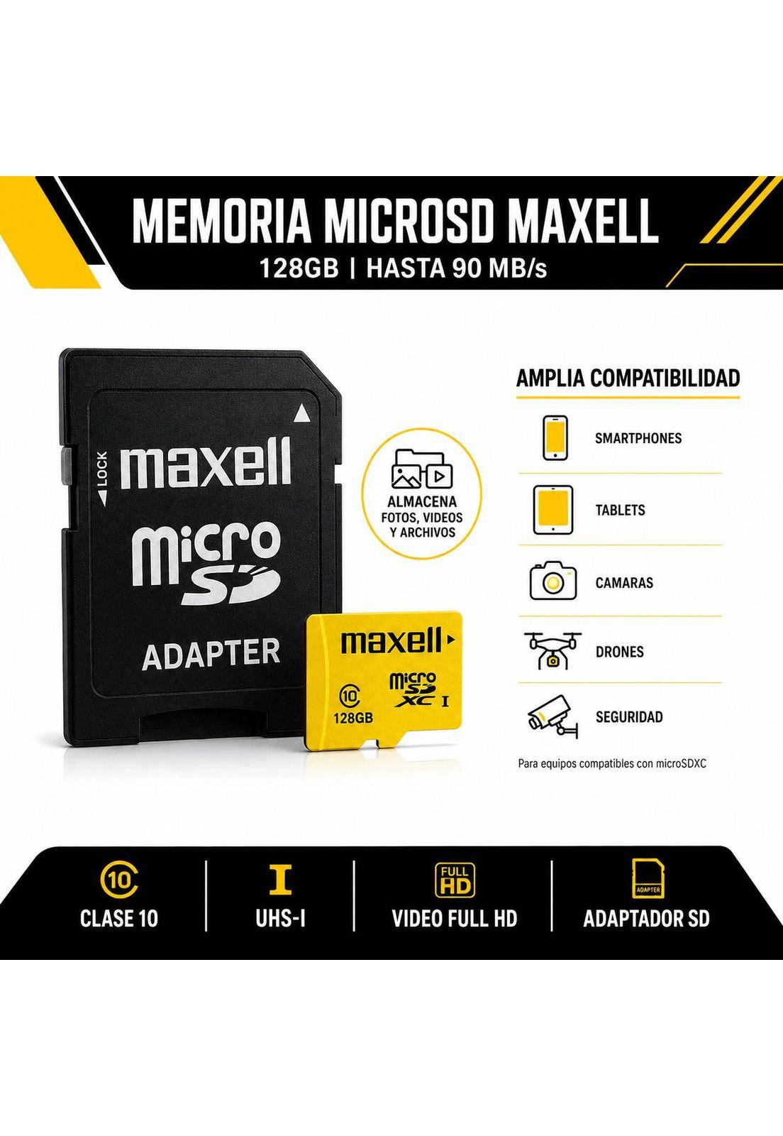 Memoria MicroSD Maxell 128GB Clase 10 High Speed UHS-1-2