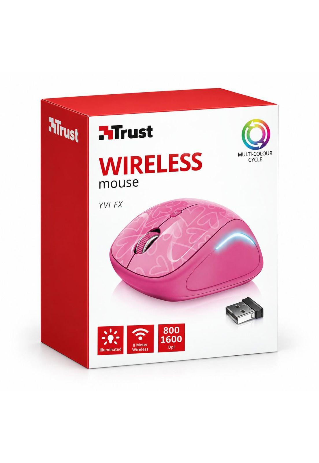 Mouse Inalambrico Rosado Retro Iluminado Rgb Trust Yvi 22336-7