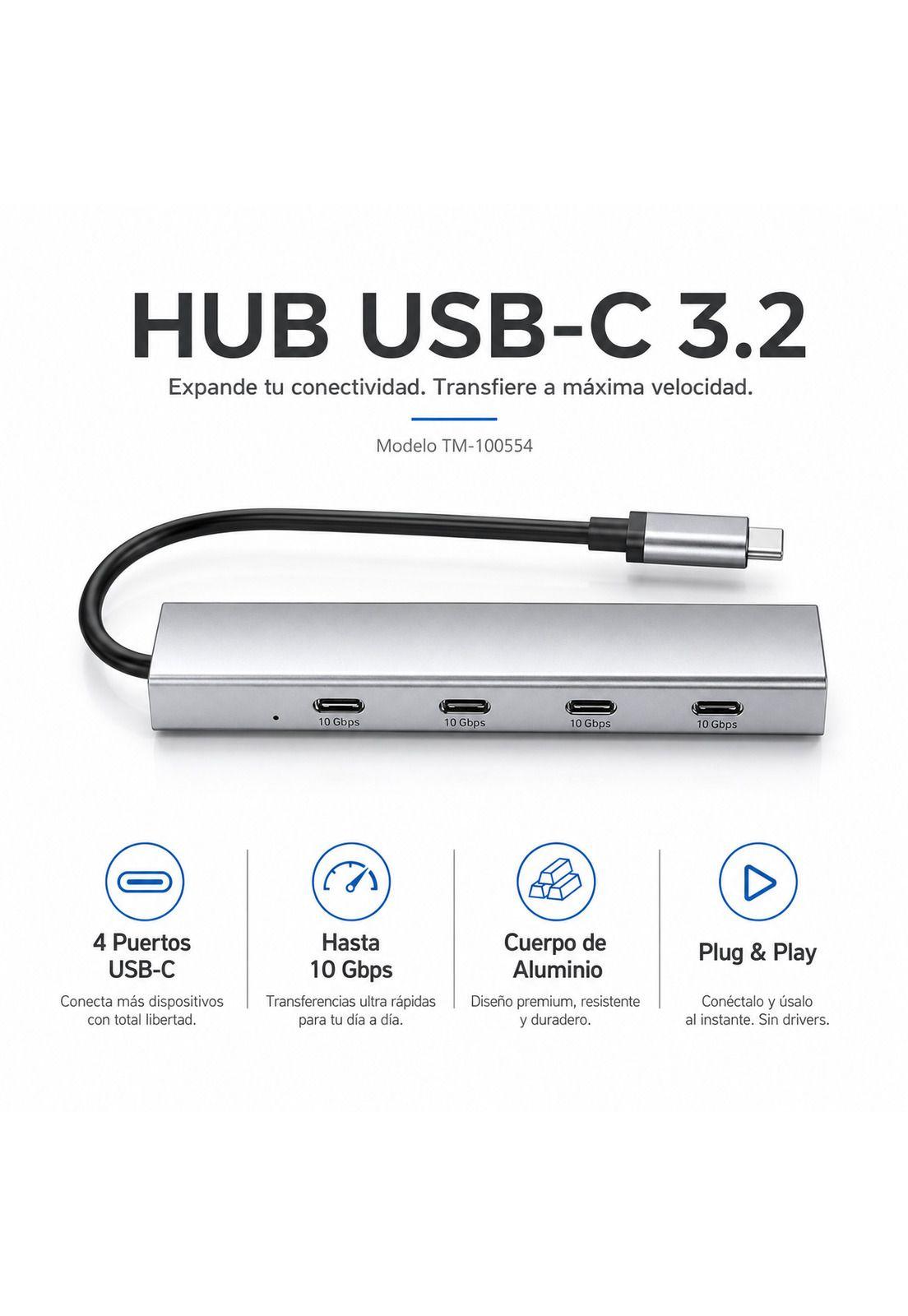 HUB USB-C 3.2 de Aluminio con 4 Puertos USB-C de 10 Gbps-3