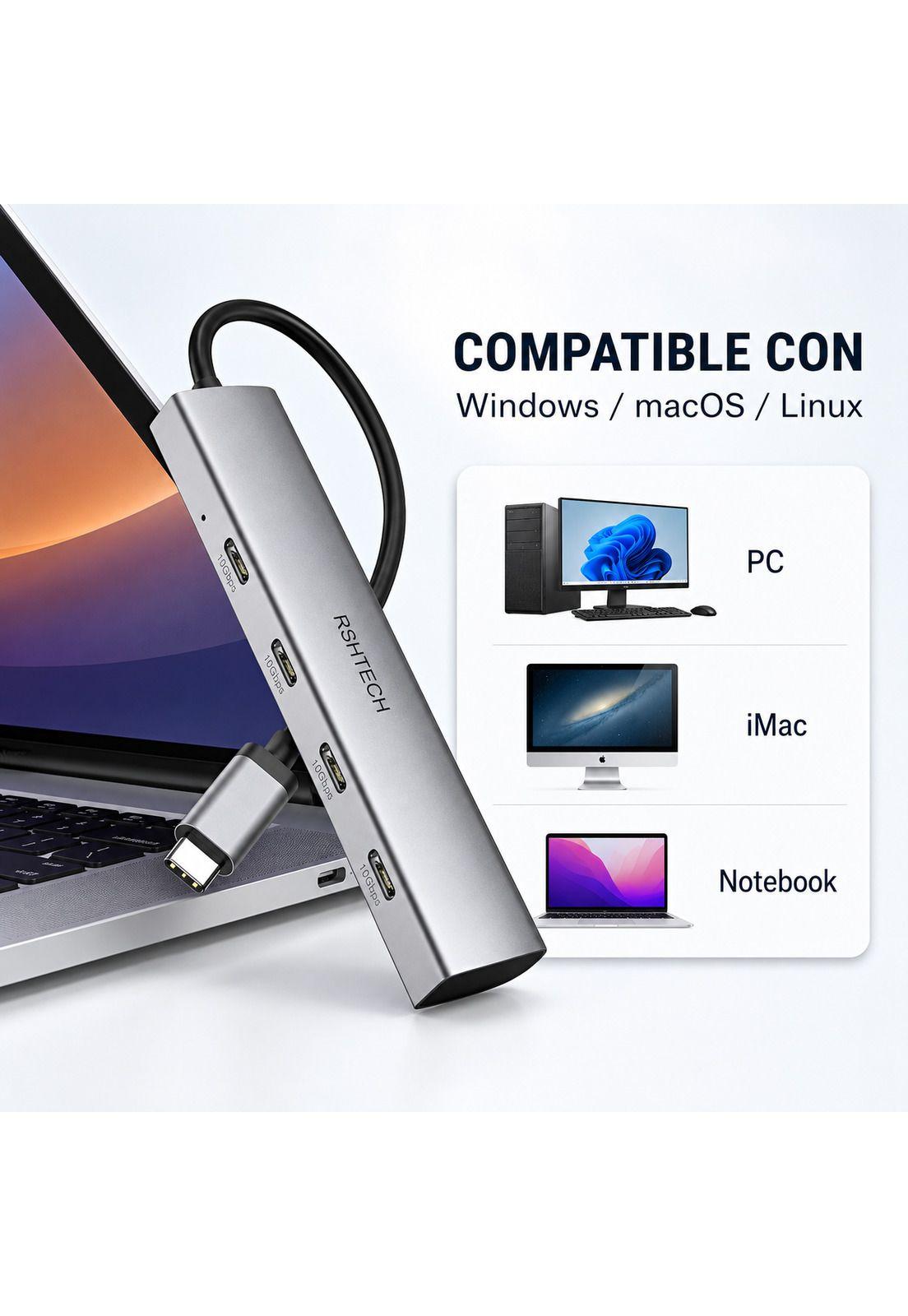 HUB USB-C 3.2 de Aluminio con 4 Puertos USB-C de 10 Gbps-4