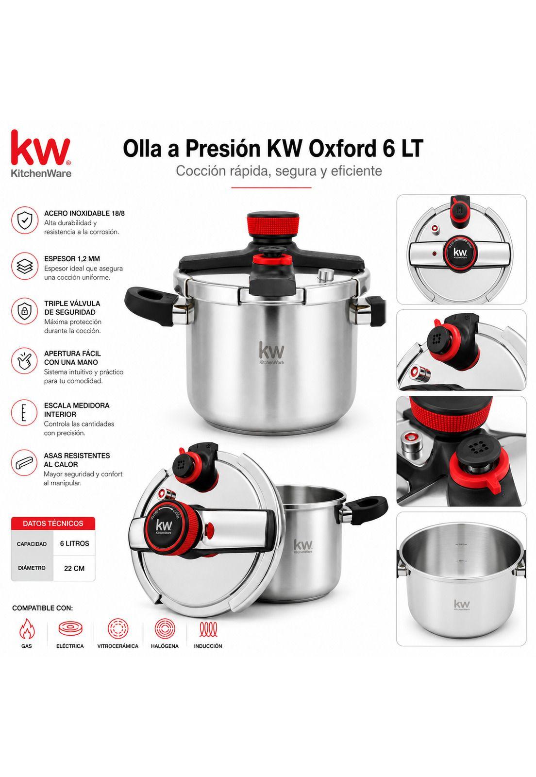 Olla a Presión KW Acero Inoxidable Oxford 6LT Triple Válvula-6