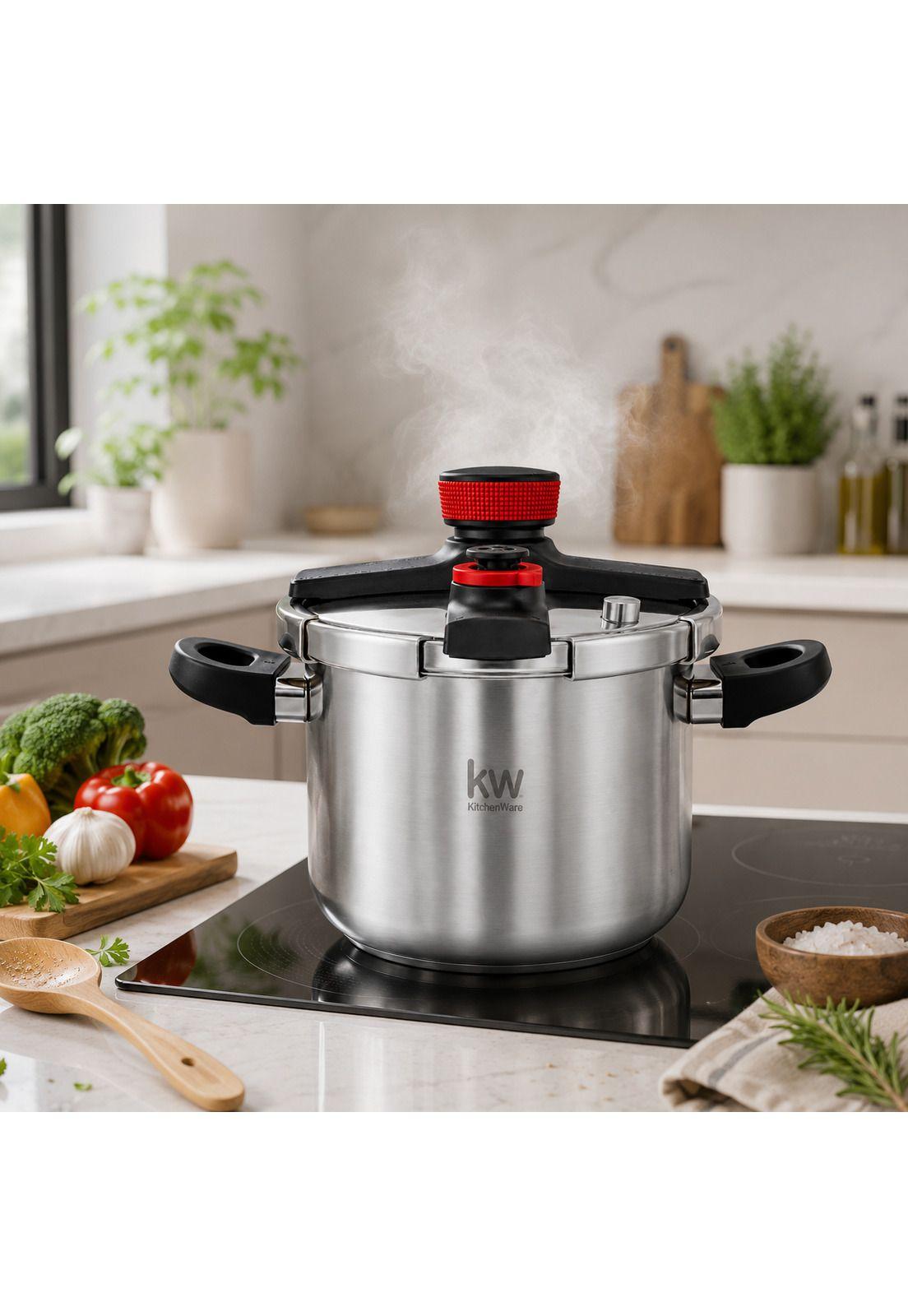 Olla a Presión KW Acero Inoxidable Oxford 6LT Triple Válvula-7