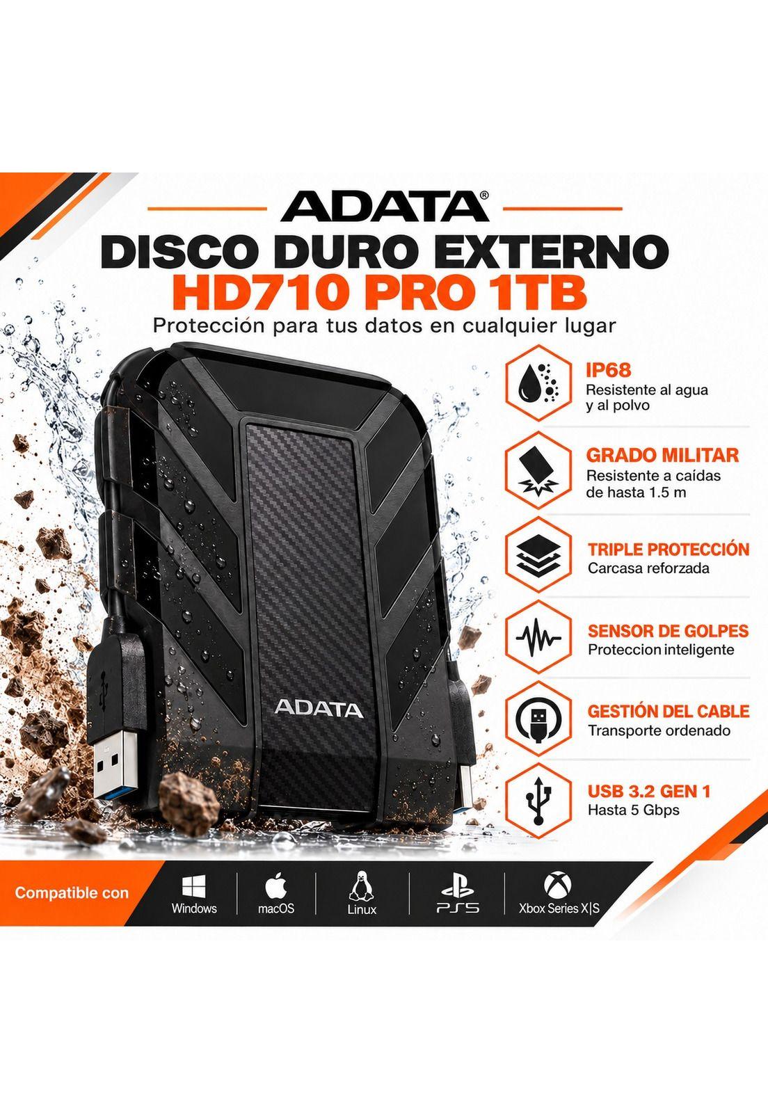 Disco Externo Adata 1Tb AntiGolpes/Waterproof HD710PRO Black-3