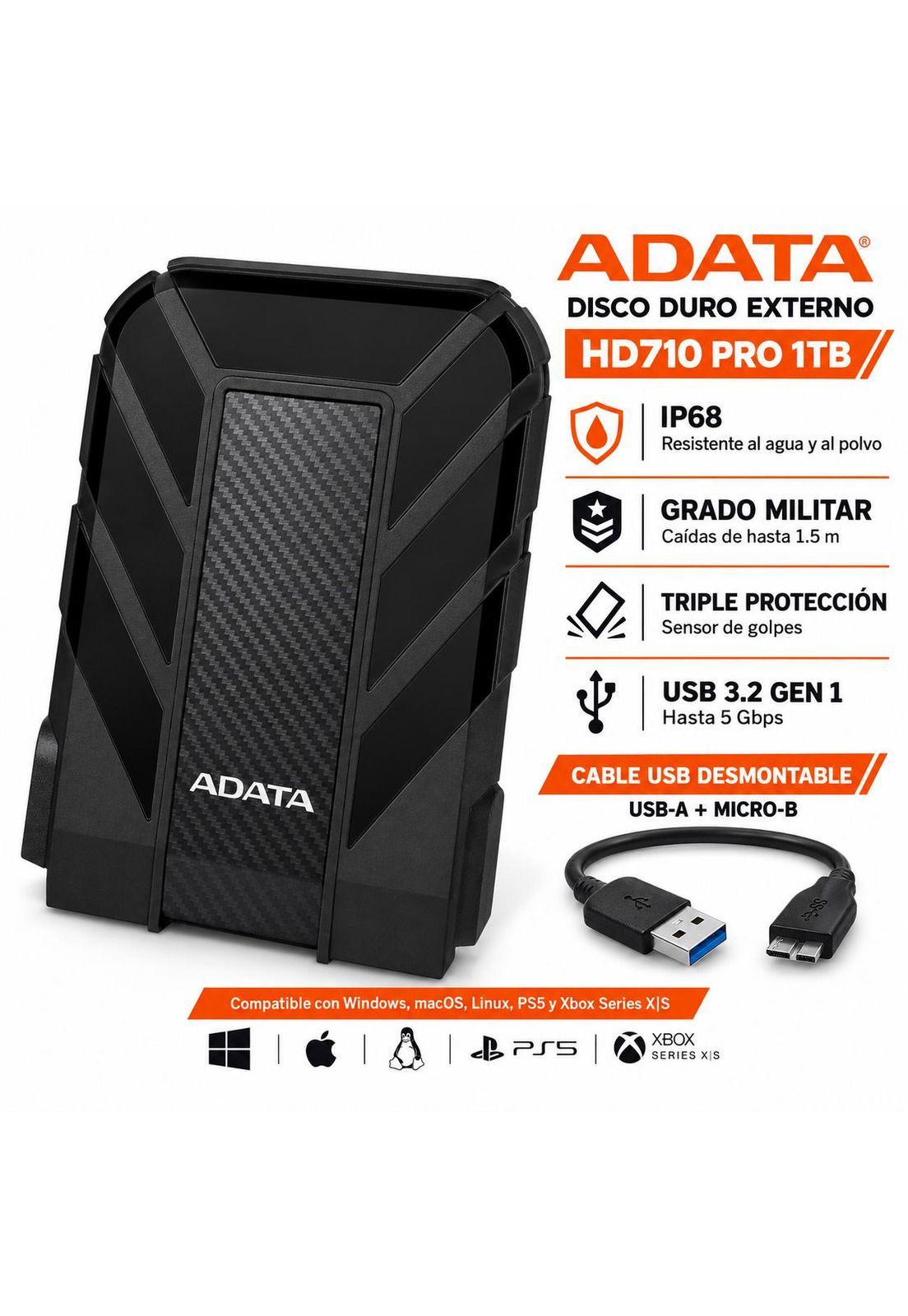 Disco Externo Adata 1Tb AntiGolpes/Waterproof HD710PRO Black-6
