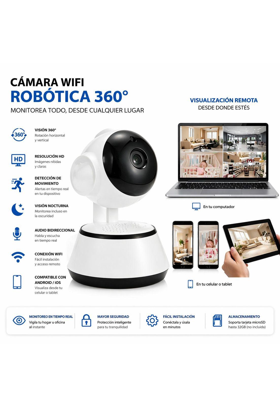 Camara Wifi Rotatoria 360° HD Robotica PTZ Interior W3860-8