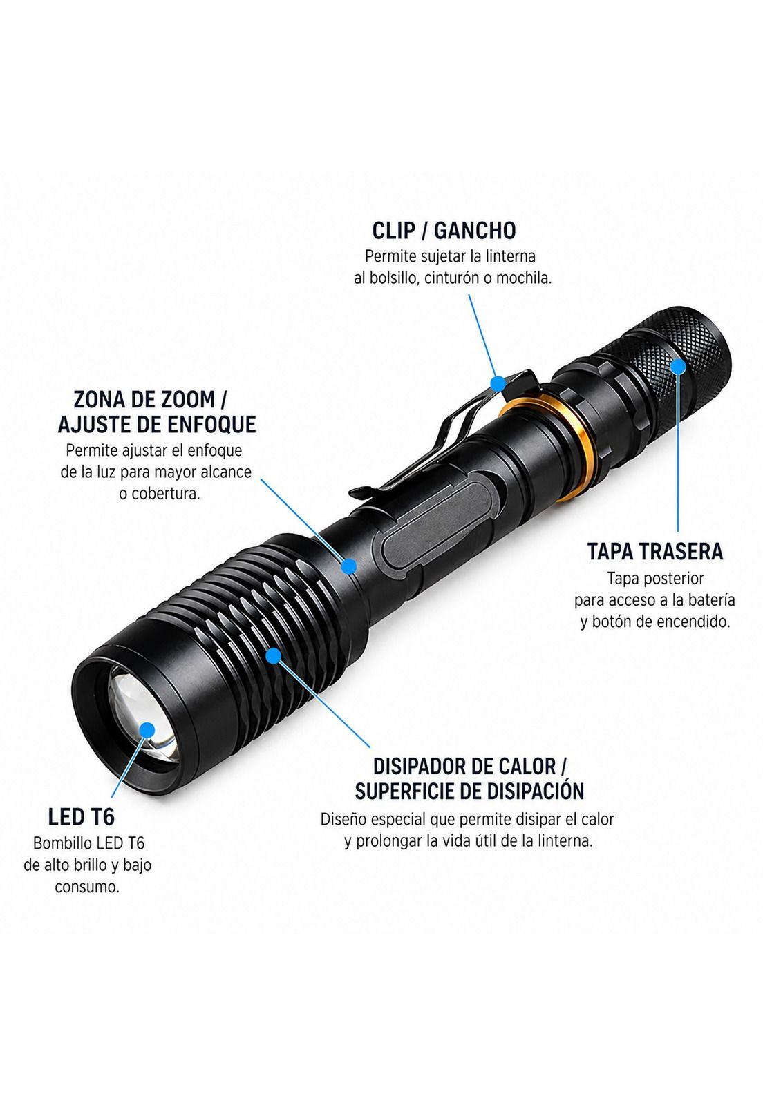 Linterna LED Profesional Multi Uso con Zoom High Power T6-5