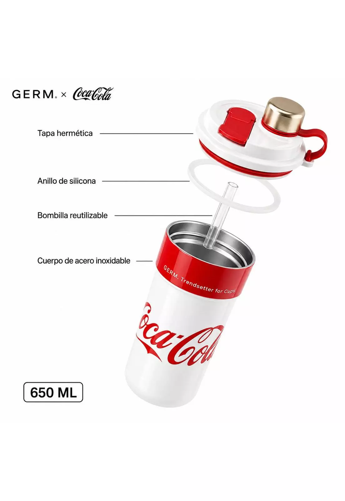 Vaso Térmico MUG Germ Coca-Cola Acero Inoxidable 650ML White-7