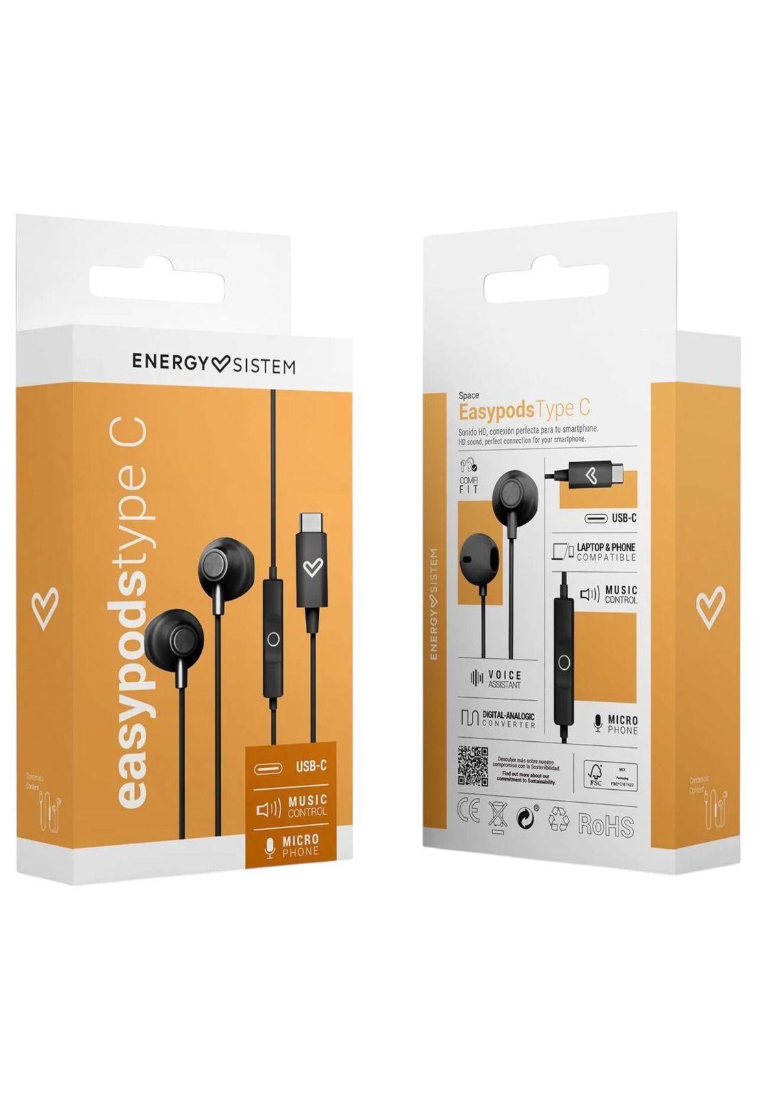 Audífonos Energy Sistem USB-C EasyPods Black HD Edition-6