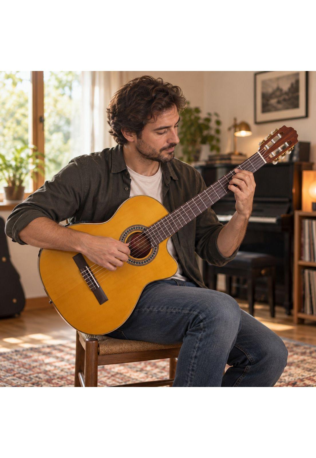 Guitarra Electroacústica Sevillana Cutaway Ultra Delgada Natural con Ecualizador y Funda-4