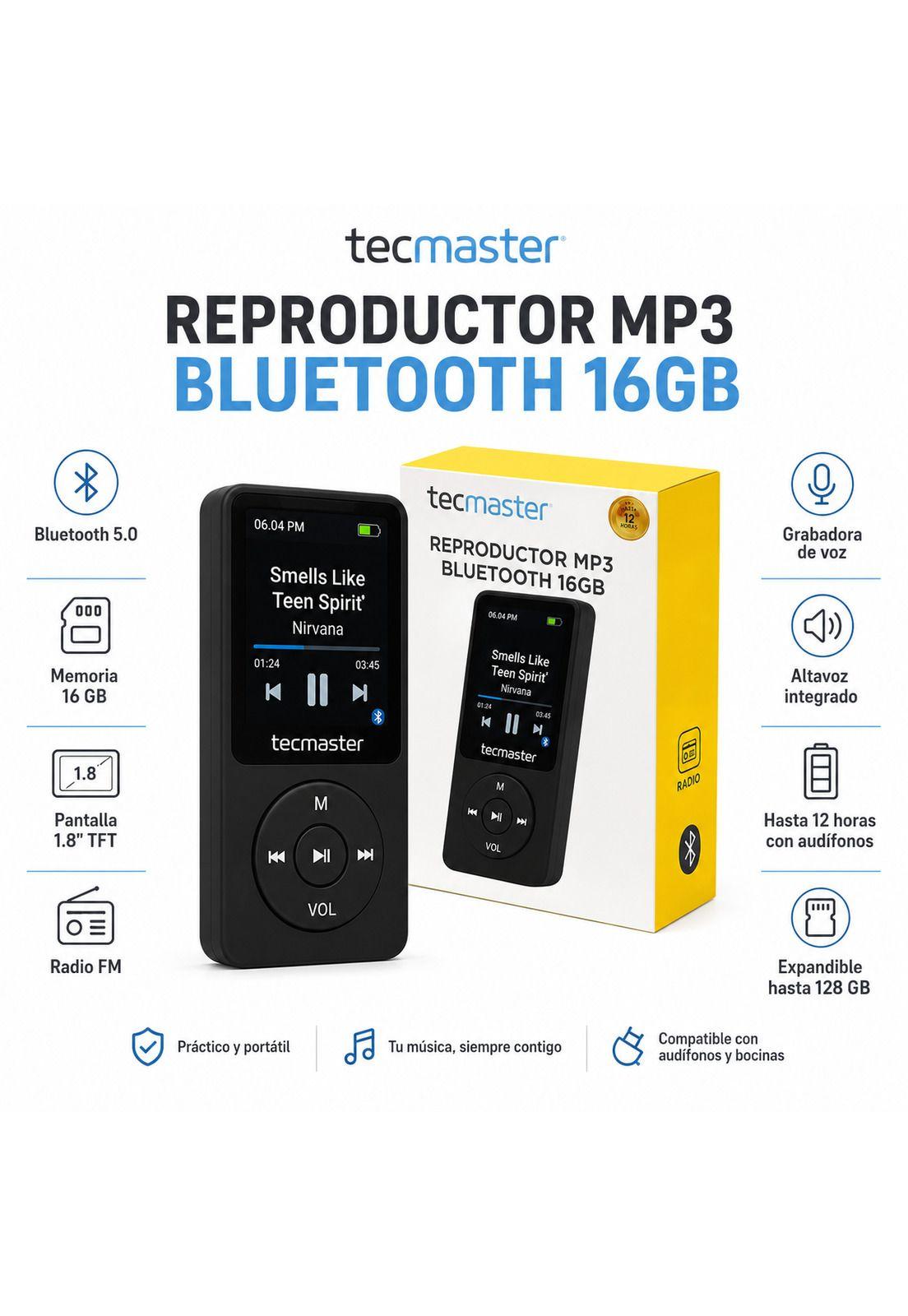 Reproductor MP3 16GB Bluetooth 5.0 Tecmaster TM-300523 Negro-6