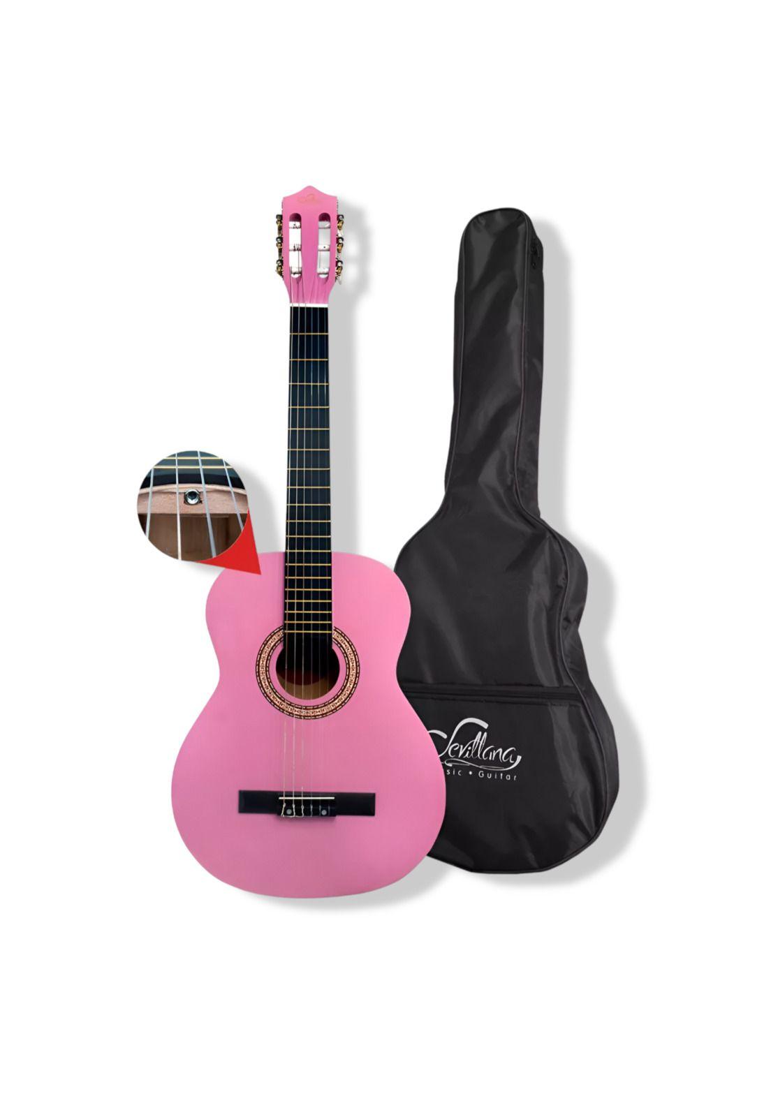 Guitarra Clásica Sevillana Rosada 30” Con Alma + Funda 8457-2