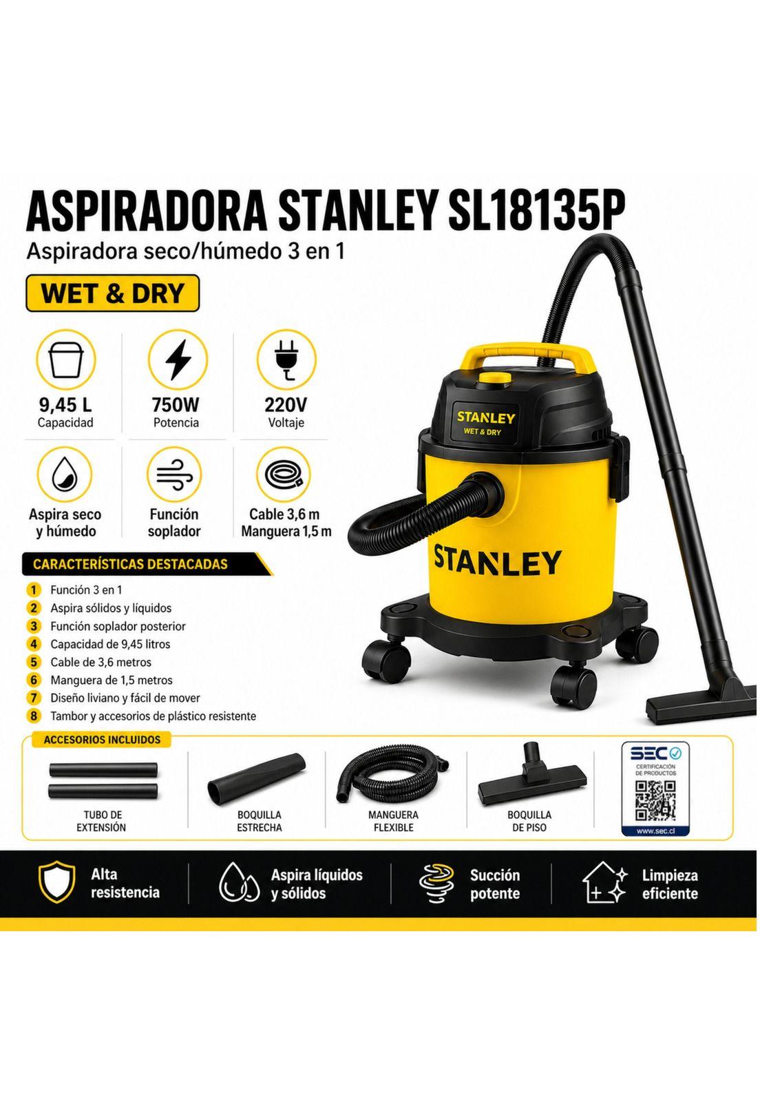 Aspiradora y Sopladora Stanley (Solidos & Líquidos) SL18135P 9.5 LT-7