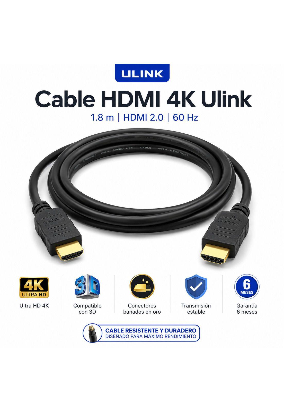 Cable HDMI 4K 1.8M Ultra HD Versión 2.0 3D HDTV Ulink 150163-4