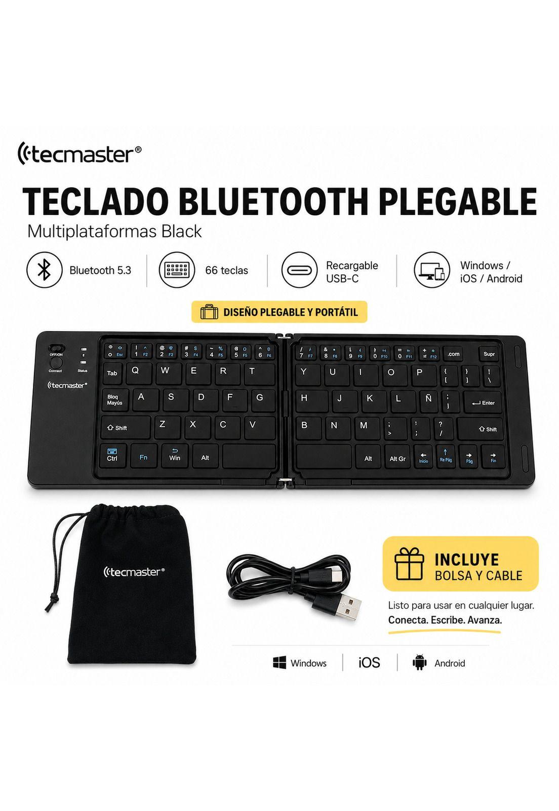 Teclado Bluetooth Plegable Multiplataformas Black-3