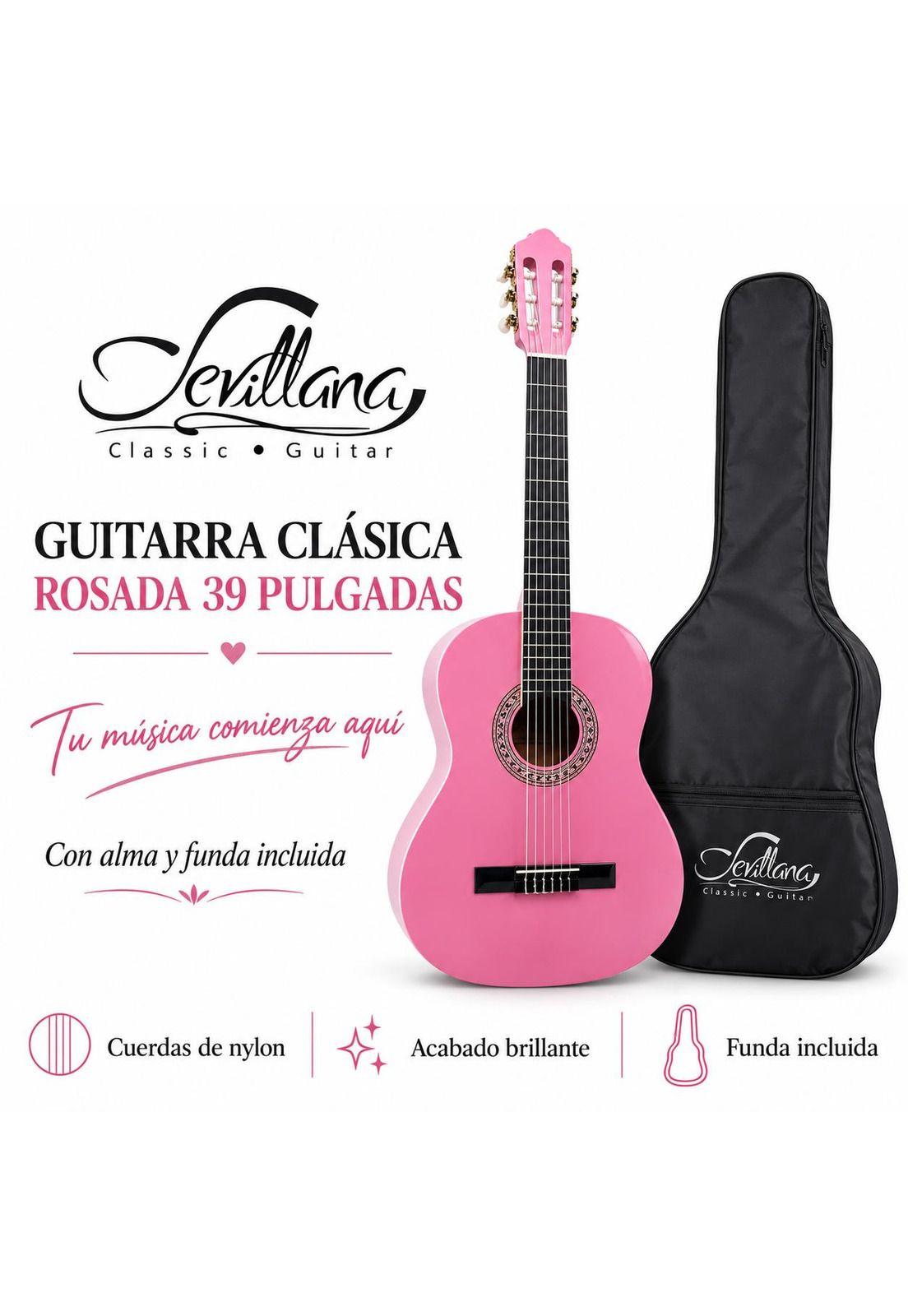 Guitarra Clásica Sevillana Rosada 39” Con Alma y Funda 8451-3