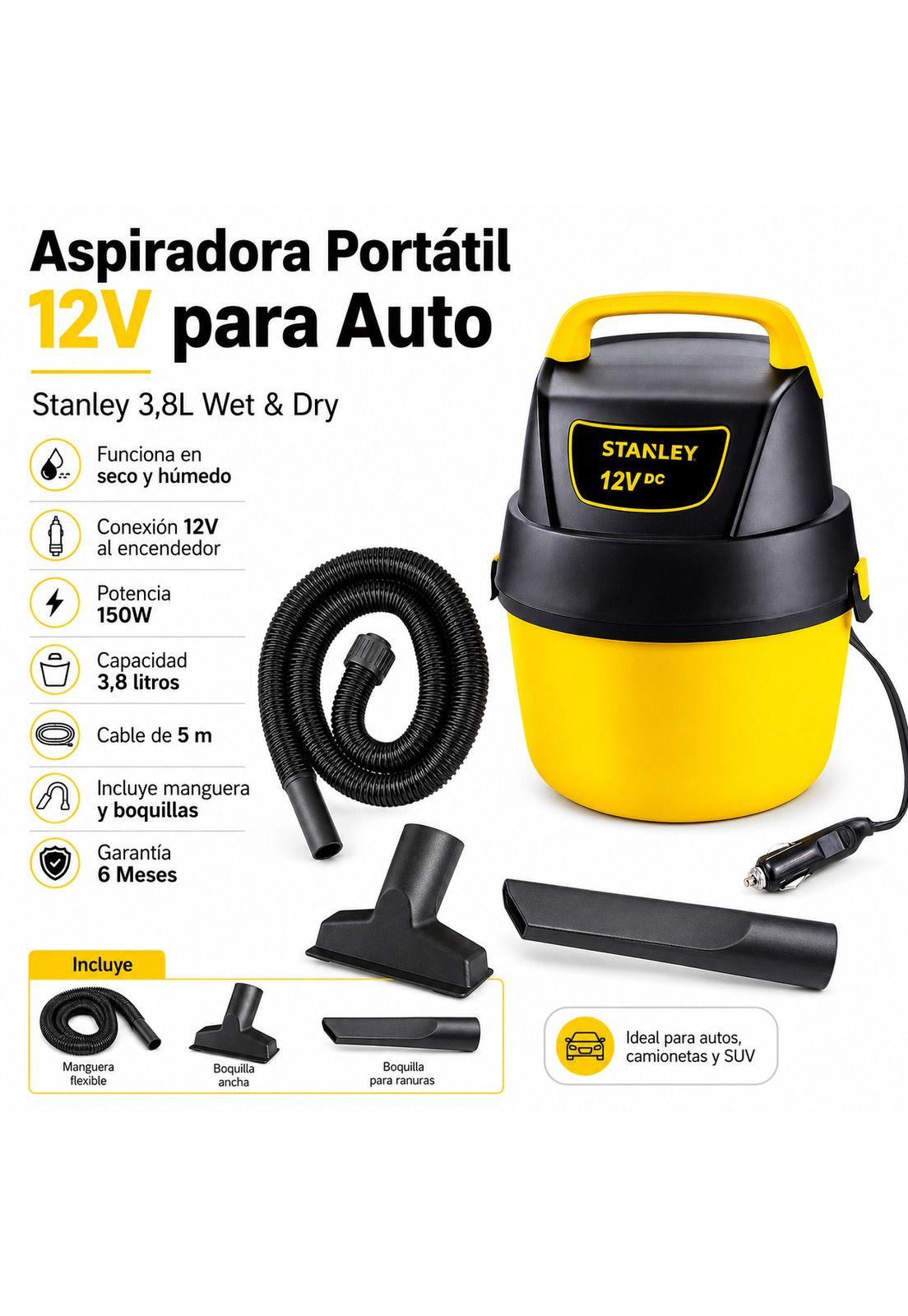Aspiradora Portátil 12V Para Auto Stanley 3,8 LT Wet & Dry-5