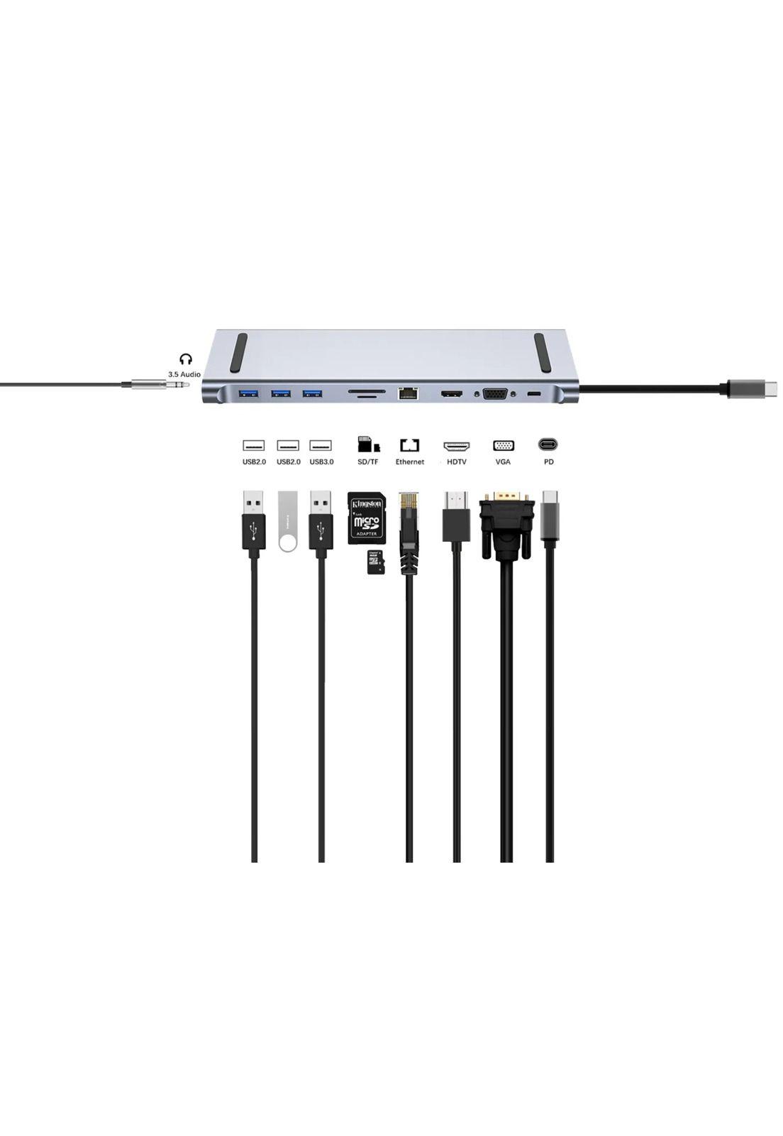 Hub Multipuerto Type-C (10en1) Profesional PD60W 4K Gigabyte-2