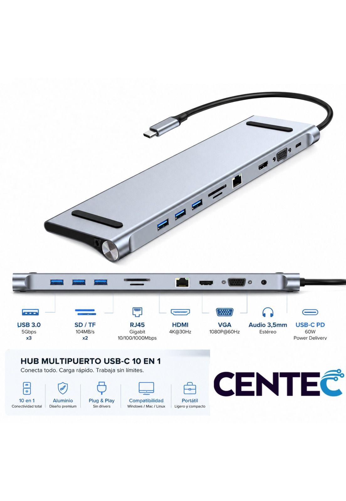 Hub Multipuerto Type-C (10en1) Profesional PD60W 4K Gigabyte-7