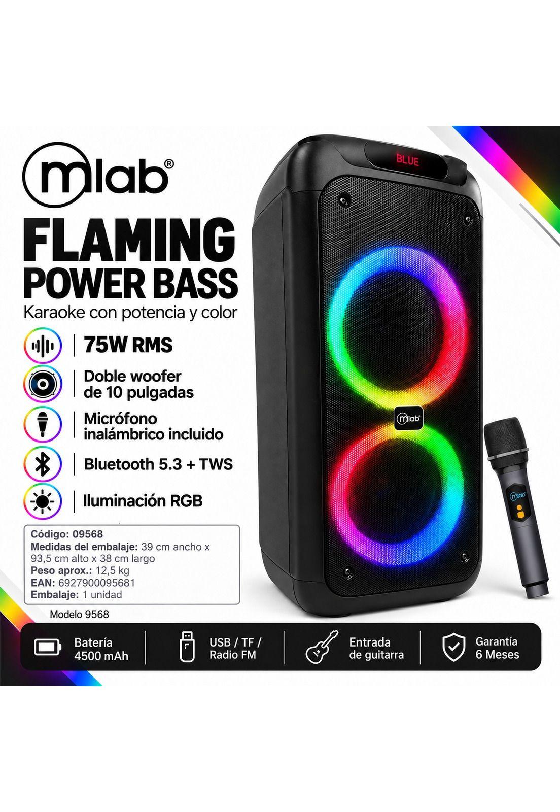 Parlante Karaoke 10" Mlab Flaming Power Bass MicWireless 75W-5