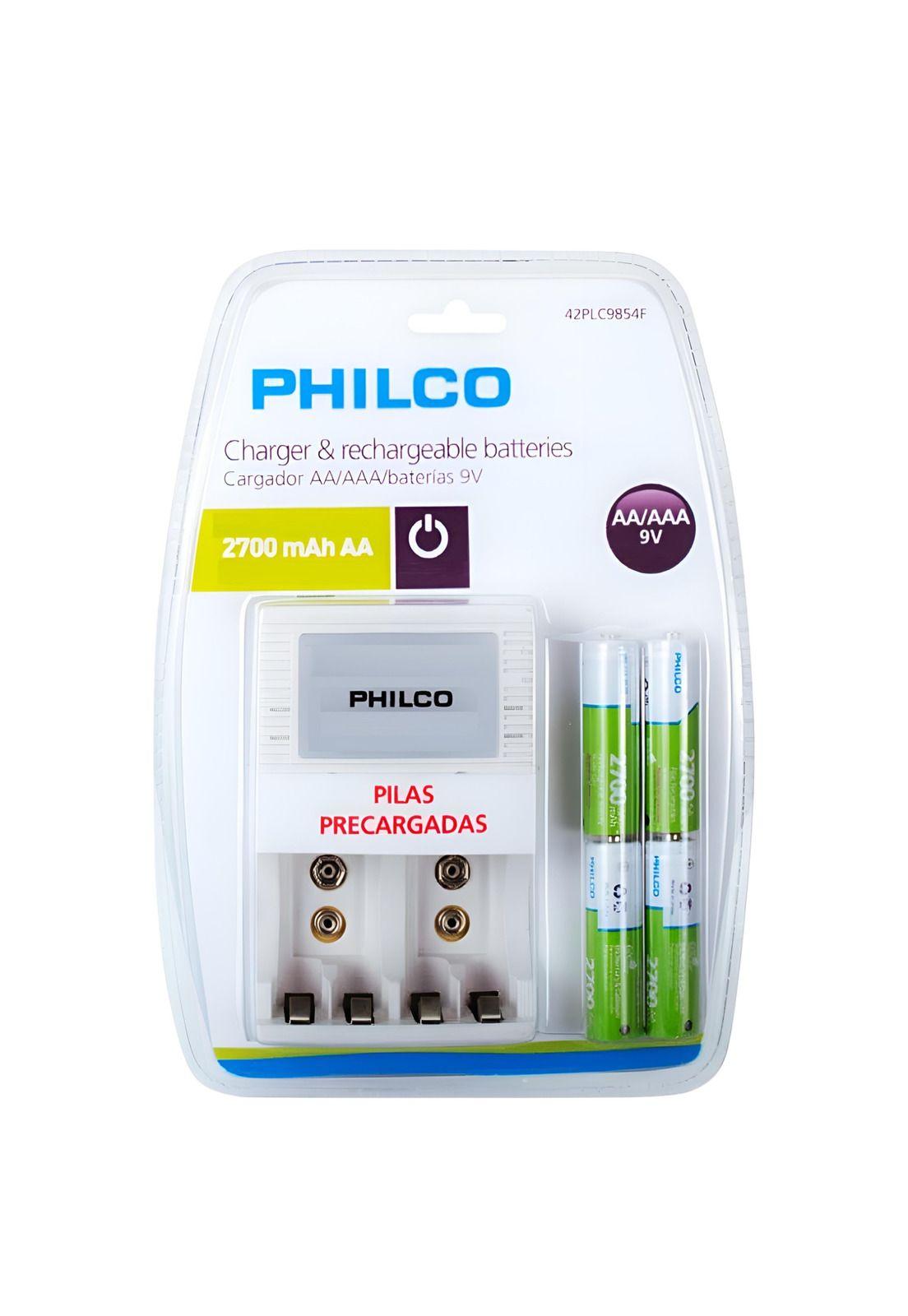 Cargador De Pilas + 4 Pilas AA 2700 mAh Pre Cargadas Philco-0
