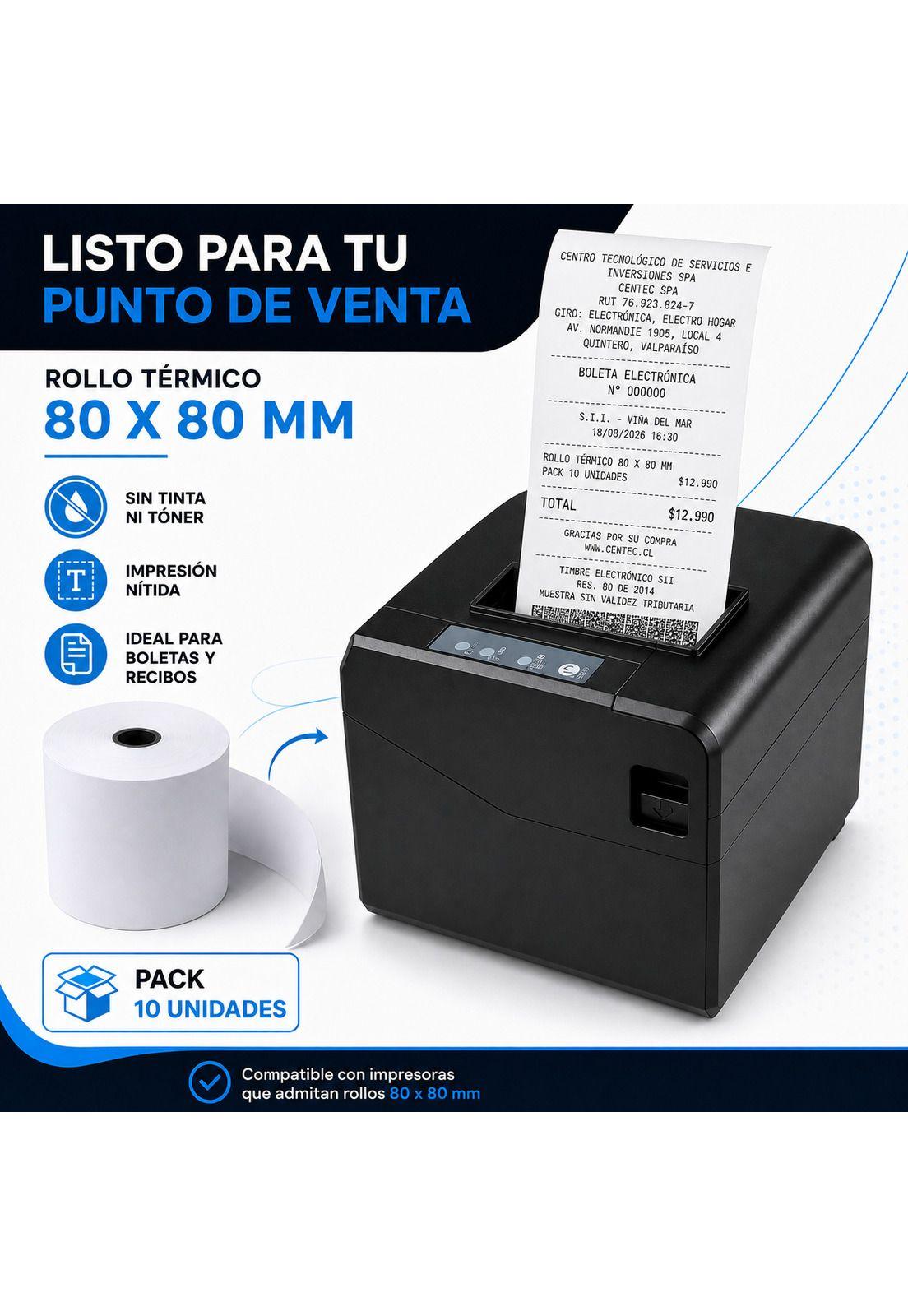 Rollo Térmico 80X80mm (Pack 10 Unidades) Premium Quality 59G-5