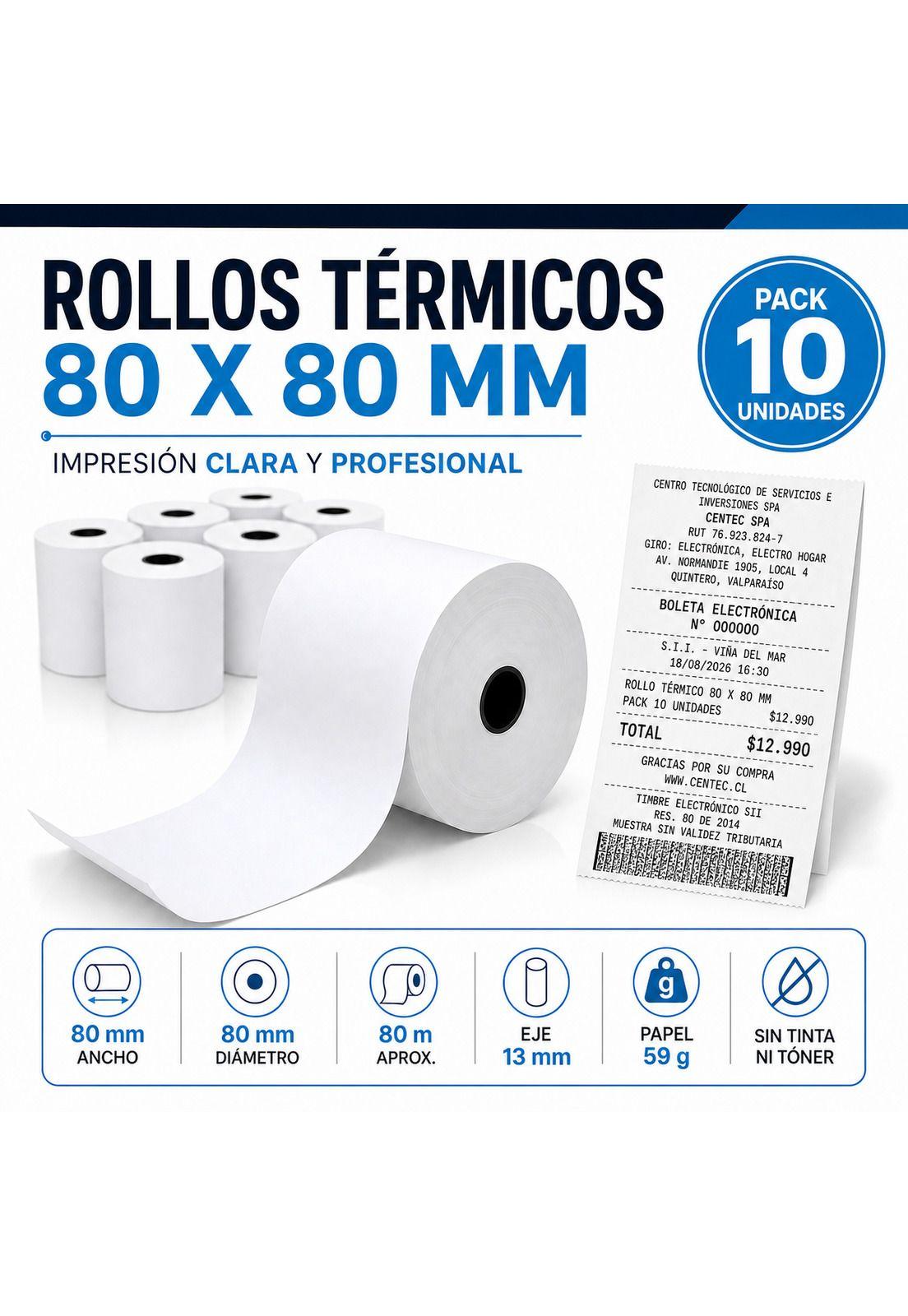 Rollo Térmico 80X80mm (Pack 10 Unidades) Premium Quality 59G-6