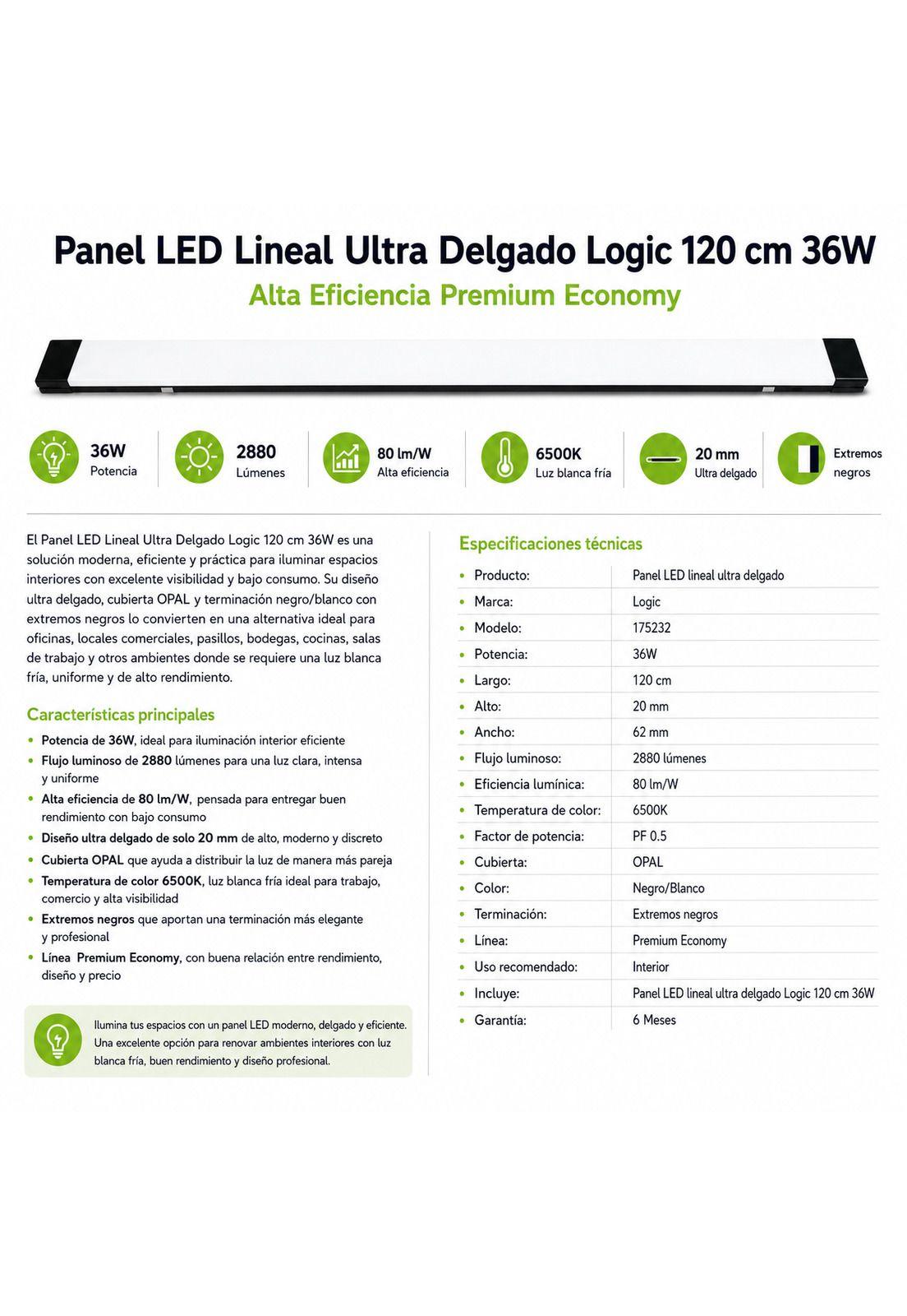 Panel LED Lineal Ultra Delgado 120 cm 36W  Alta Eficiencia-6