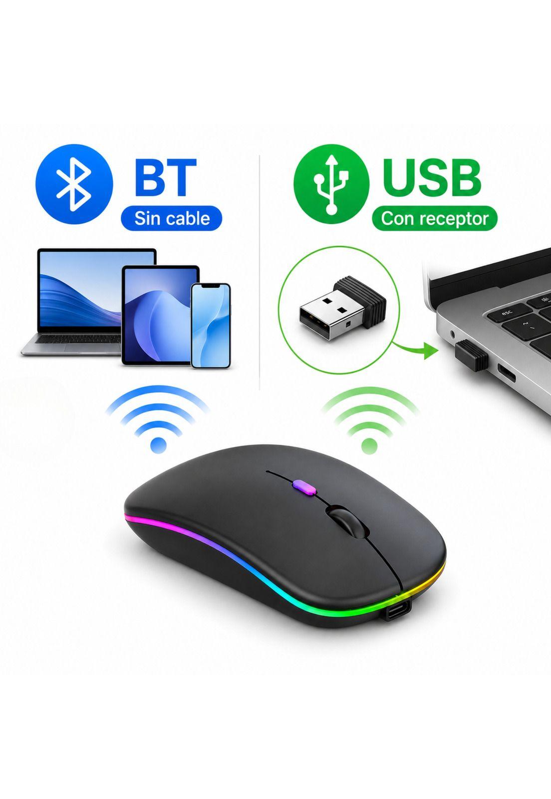 Mouse Inalámbrico Dual Bluetooth + USB 2G Recargable RGB BK-2