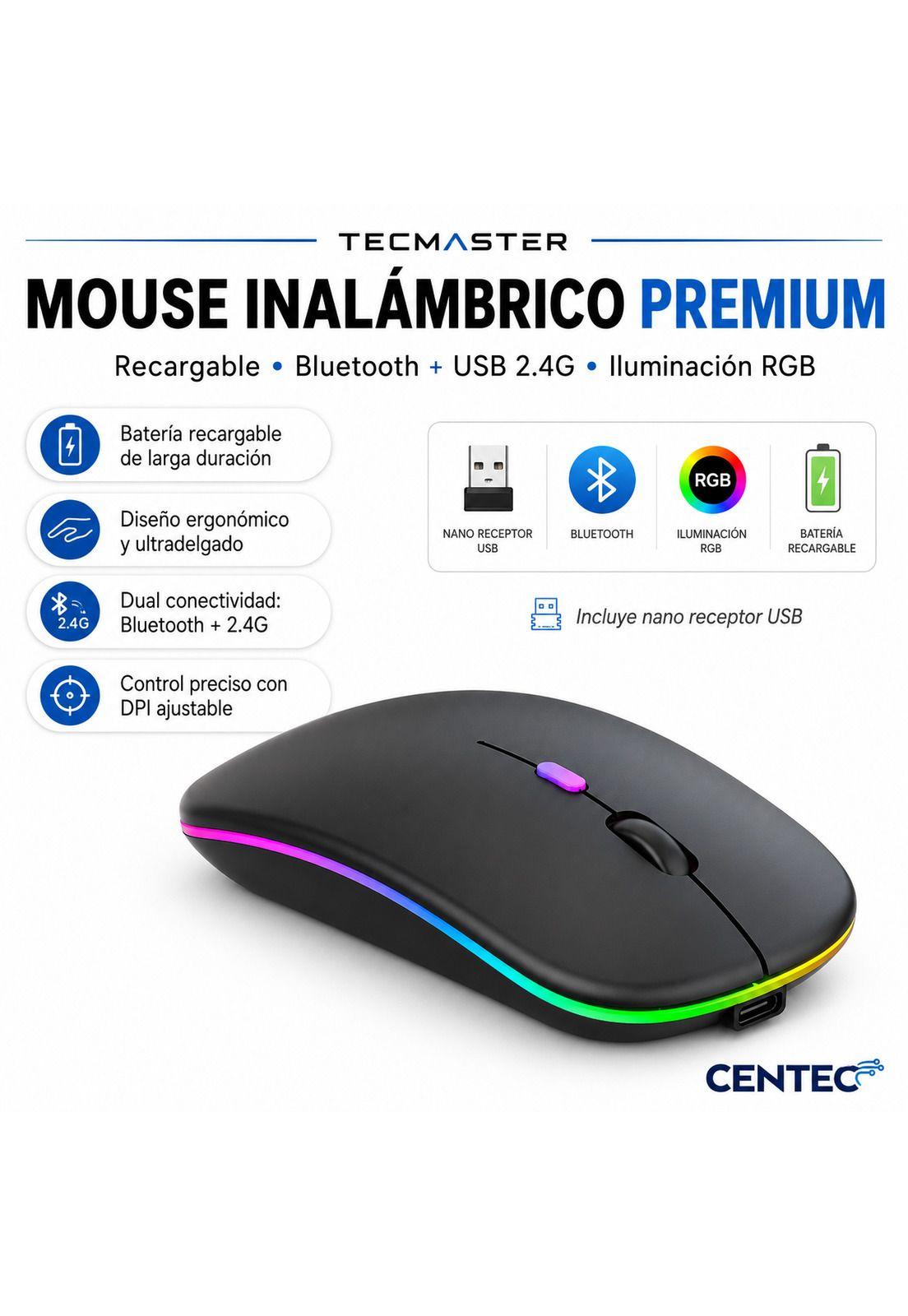 Mouse Inalámbrico Dual Bluetooth + USB 2G Recargable RGB BK-5