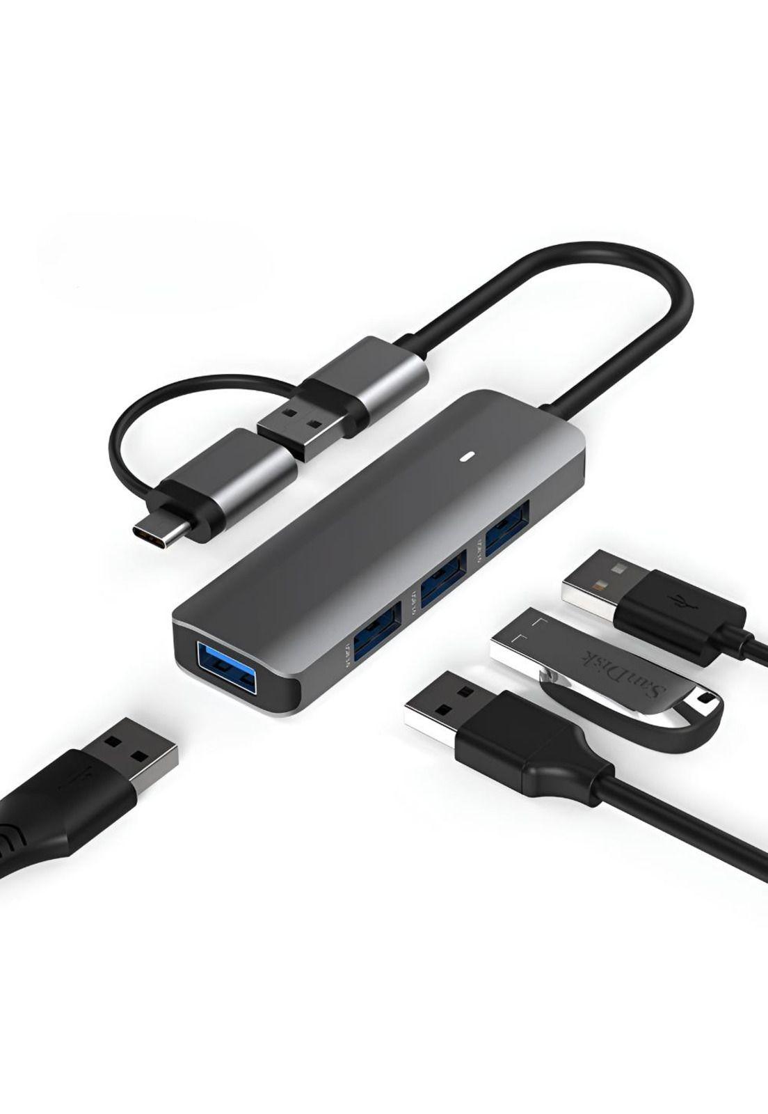 Hub USB 3.0 + Adaptador Type-C 5 Gbps Tecmaster TM-100543-2
