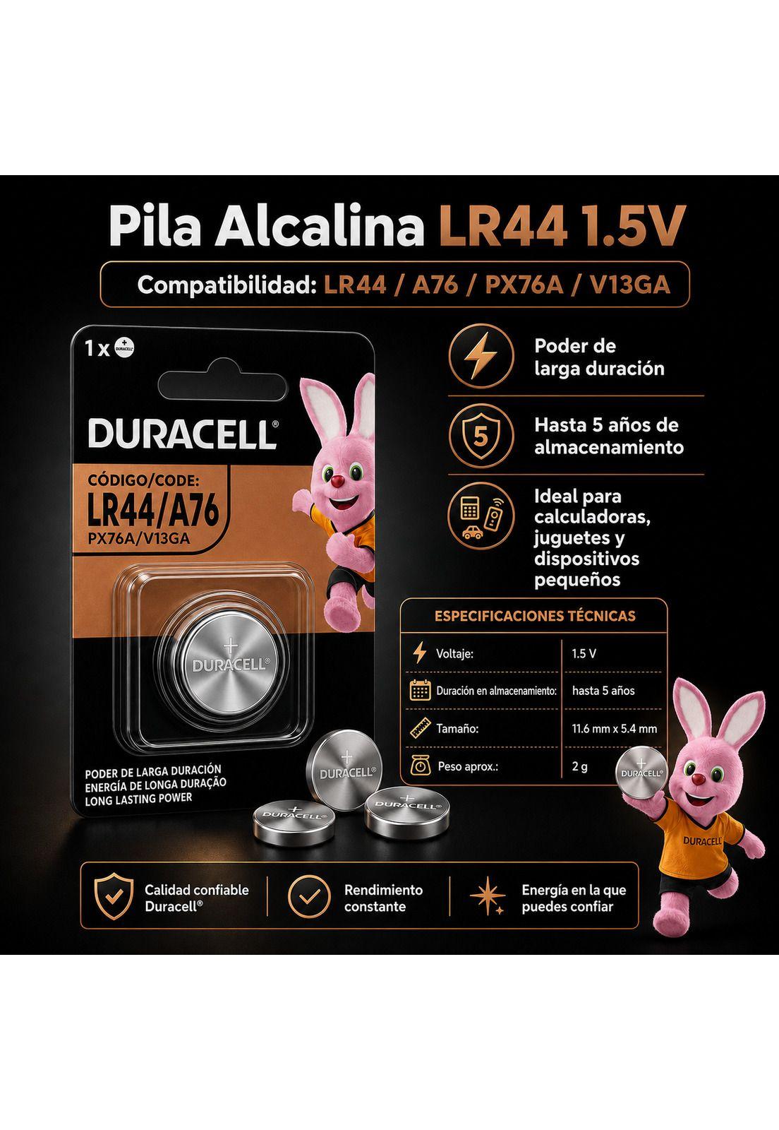 Pila Duracell Especial Alcalina LR44/ A76/ PX76A/ V13GA 1.5V-4