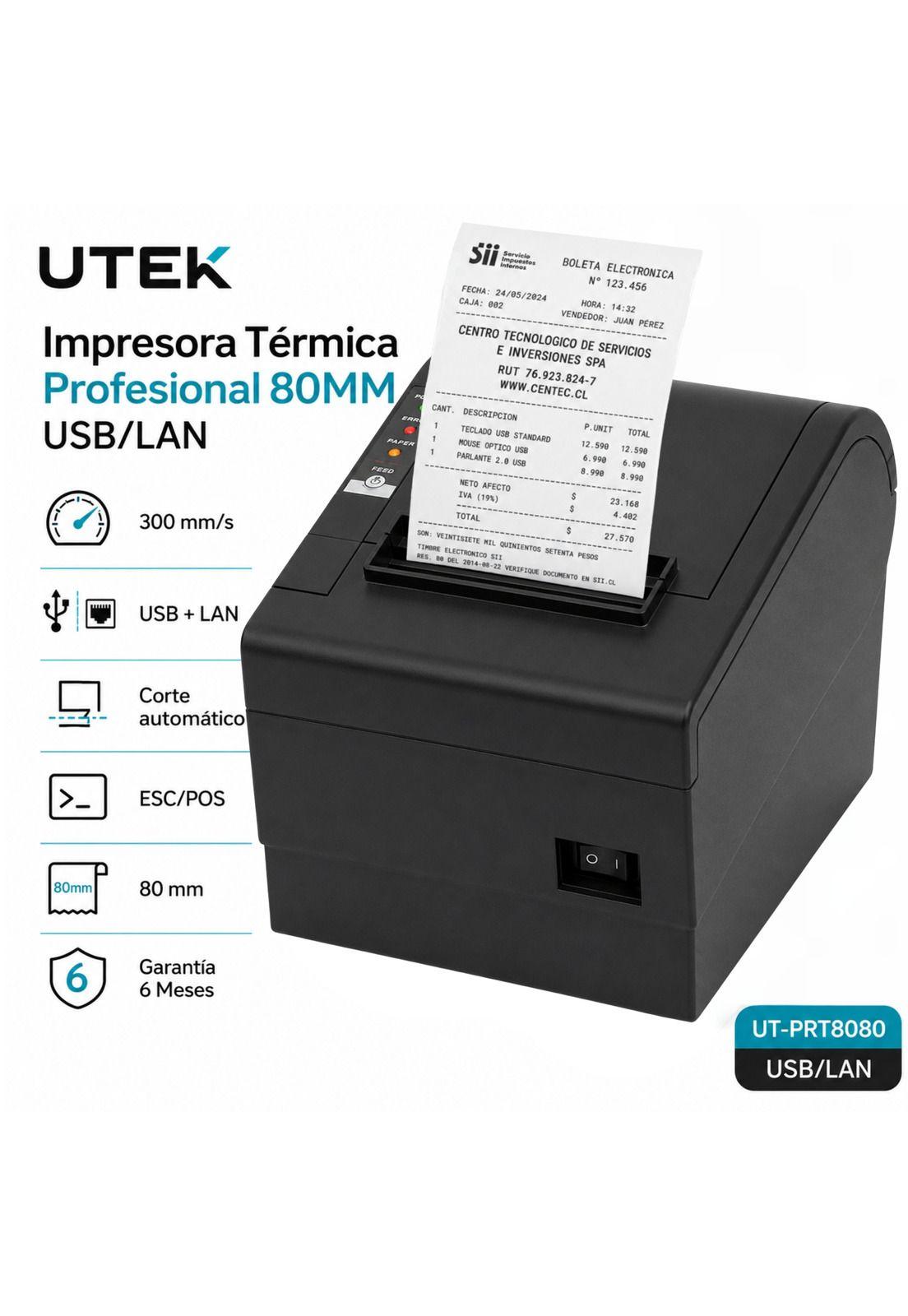 Impresora Térmica Profesional 80MM UTEK USB / LAN UT-PRT8080-5