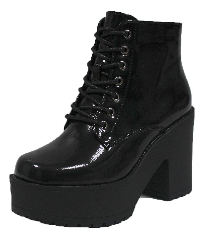 Bota Taco Alto Detalles De Cordones Caña Media Dama-4