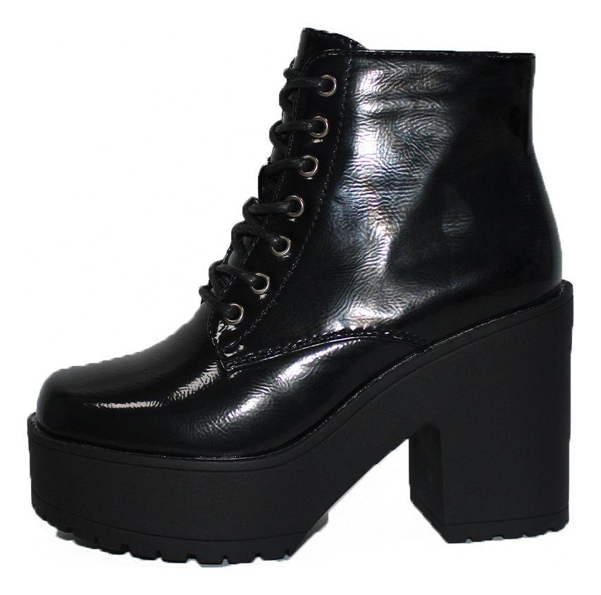 Bota Taco Alto Detalles De Cordones Caña Media Dama-5