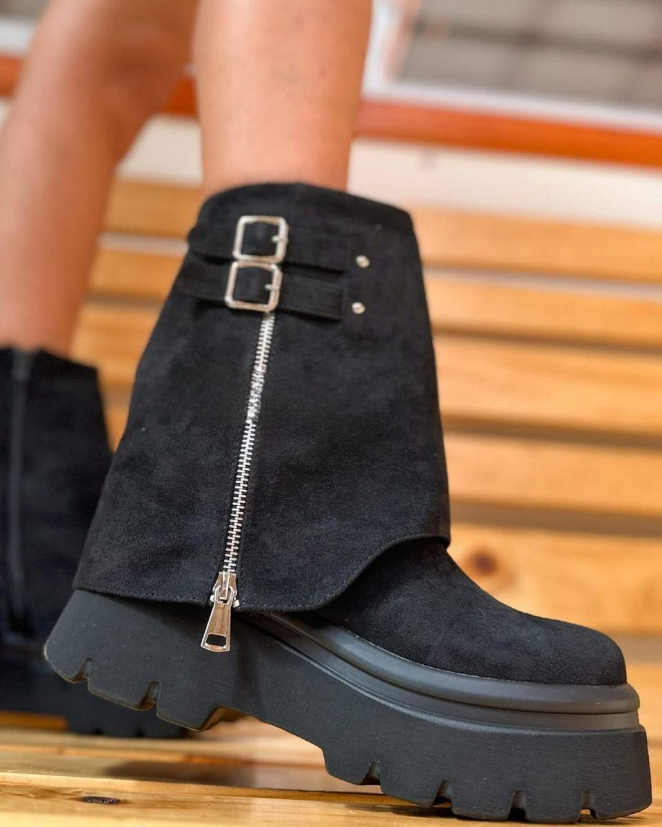 Botas Mujer Tendencia Plataforma Gamuza Botines Mujer Moda-1
