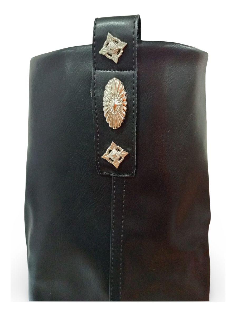 Botines De Mujer Doble Capa Negras Aplique Dorado-1