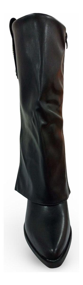 Botines De Mujer Doble Capa Negras Aplique Dorado-4