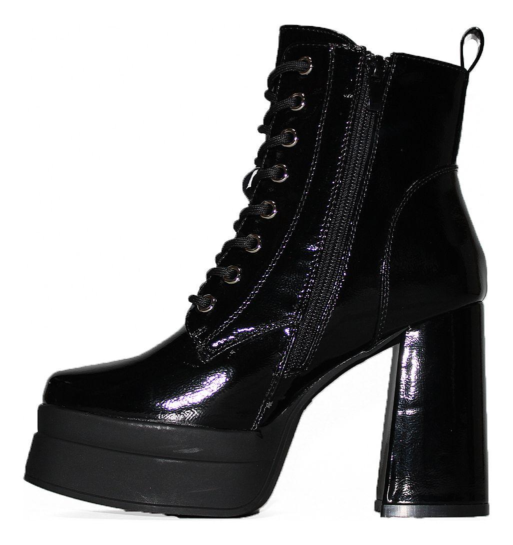 Botín Con Cordones Y Cierre De Dama En Charol-1