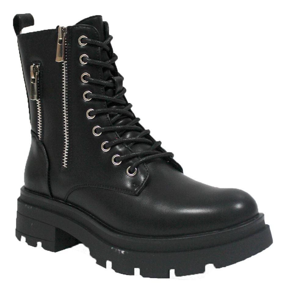 Bota De Dama Cómoda Diseño De Tres Cierres Y Cordones-1