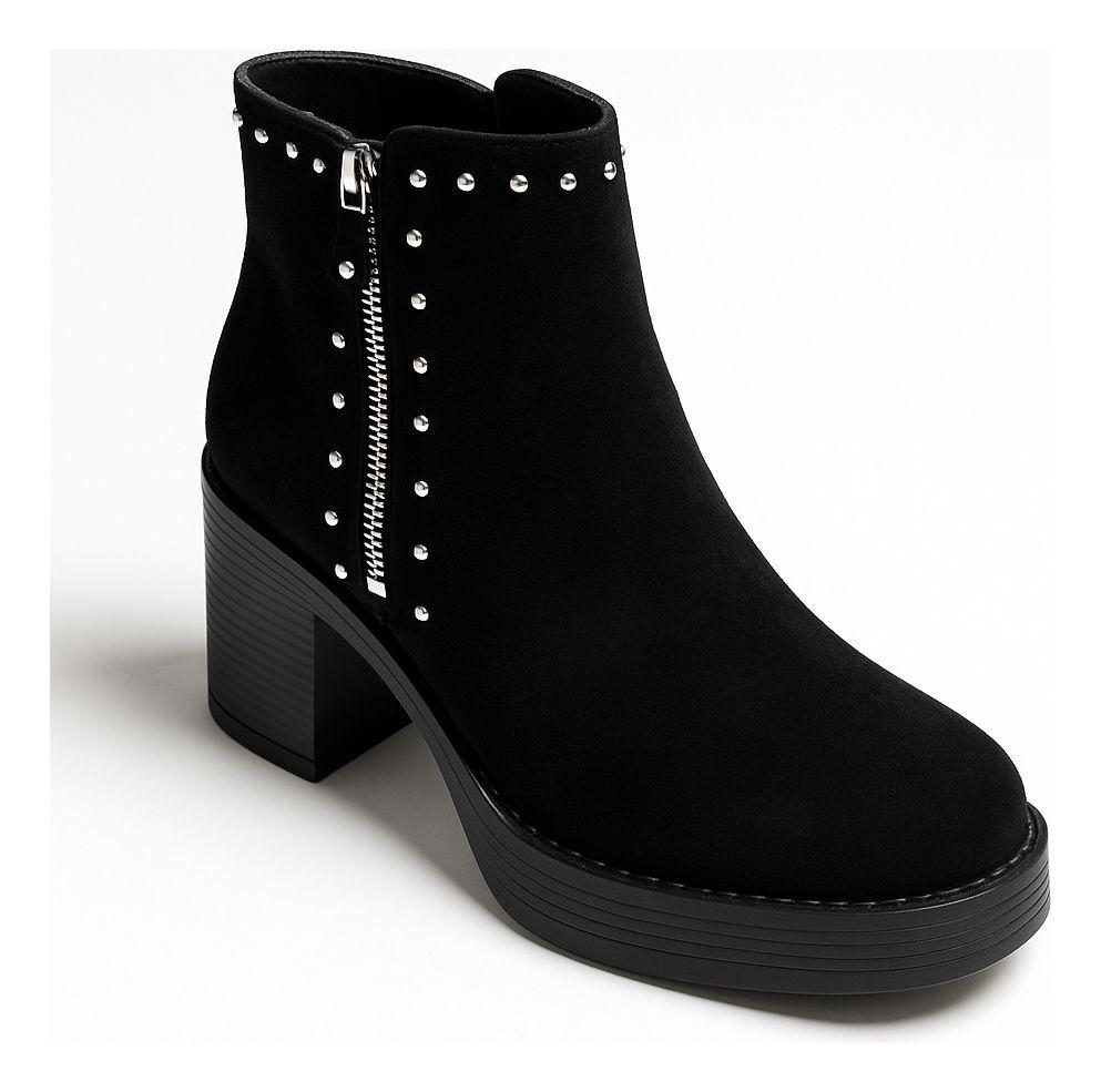 Botín De Mujer Detalles Metálicos Taco Bloque & Plataforma-0