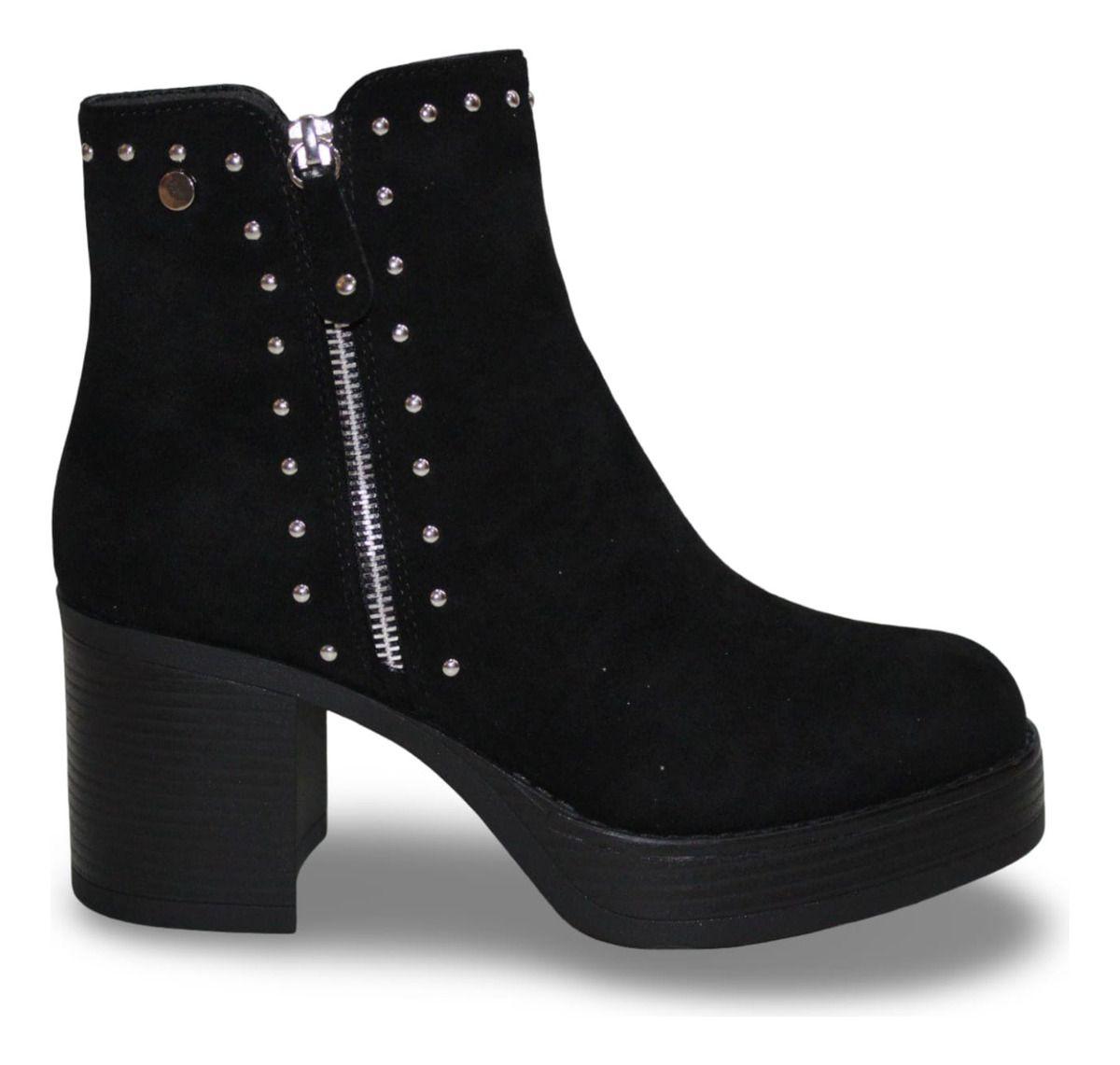 Botín De Mujer Detalles Metálicos Taco Bloque & Plataforma-2