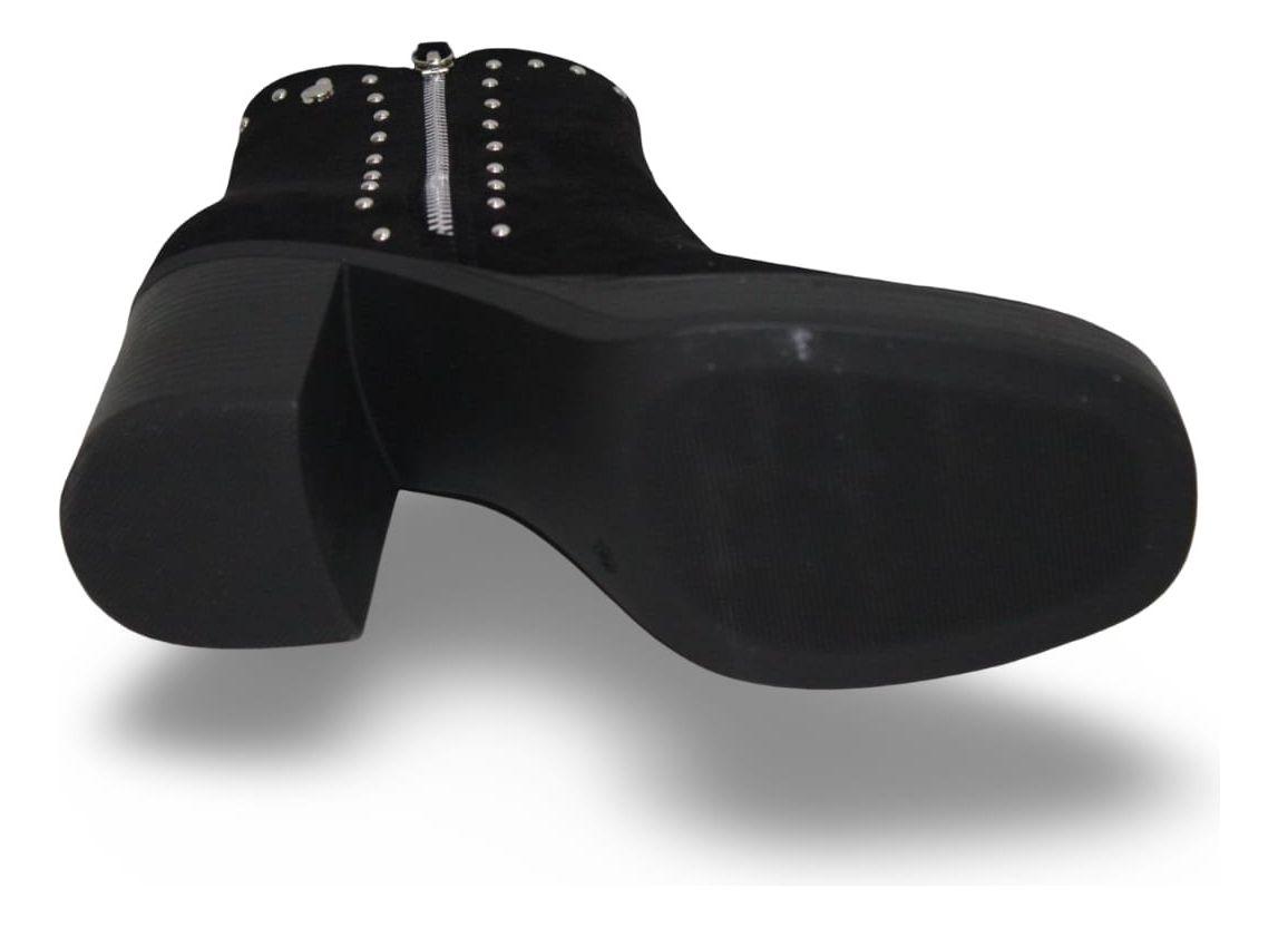 Botín De Mujer Detalles Metálicos Taco Bloque & Plataforma-4