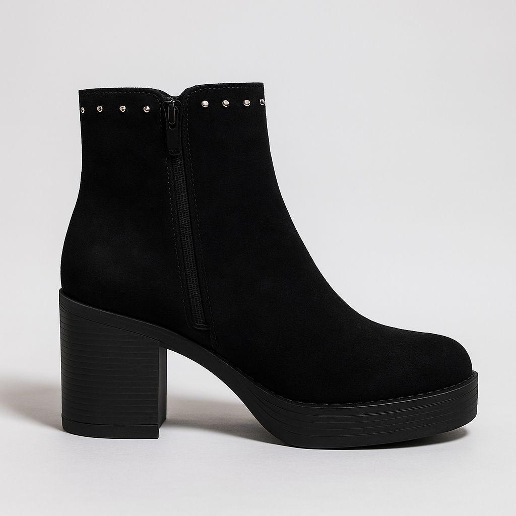 Botín De Mujer Detalles Metálicos Taco Bloque & Plataforma-9