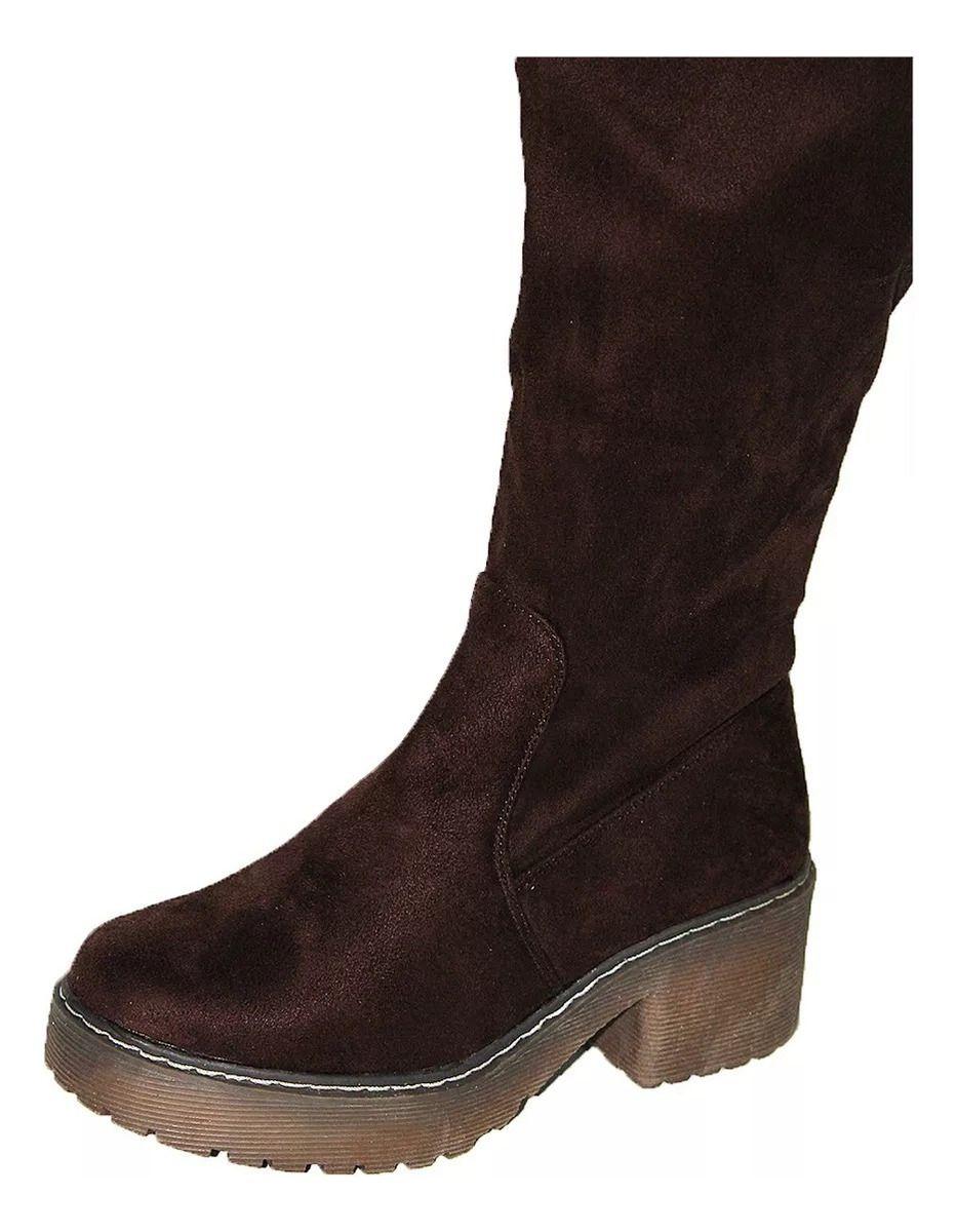 Botas Bucaneras Largas Taco Bajo En Gamuza Camel Y Café-1