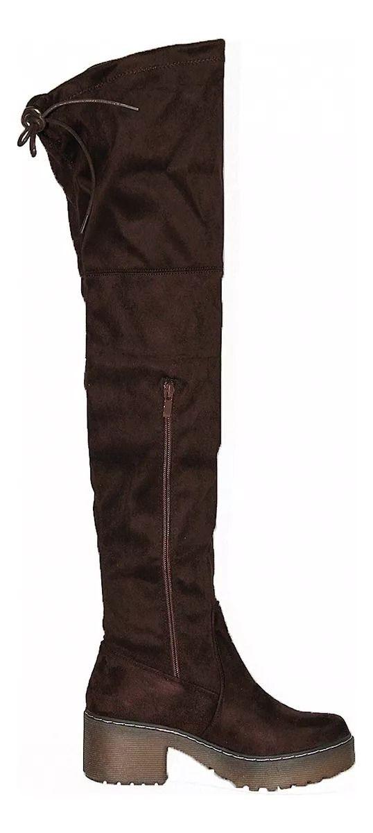 Botas Bucaneras Largas Taco Bajo En Gamuza Camel Y Café-6