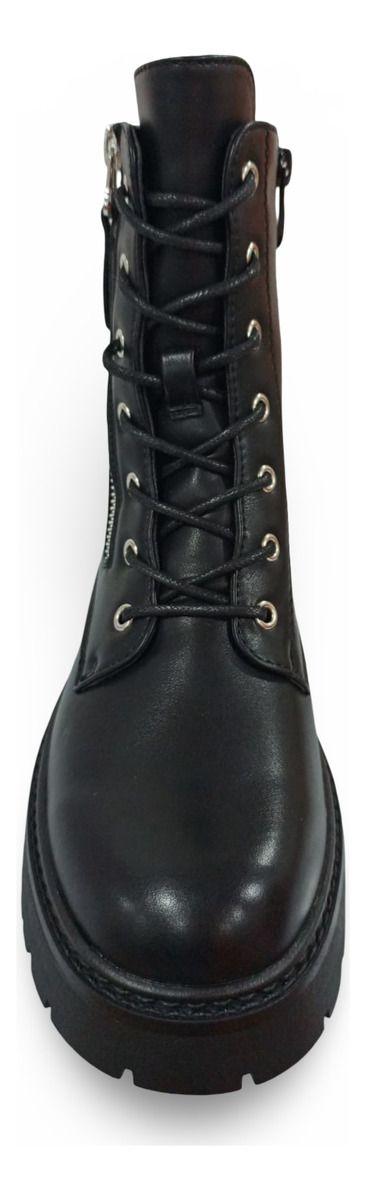 Botín Bota De Mujer Negra Casual Cremallera Y Cordones-7