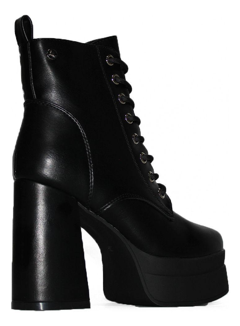 Botín Con Taco Alto Negro De Cordones Y Pequeño Aplique-4